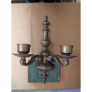 Vintage Brass Double Arm Wall Sconce Candlestick Holder Ornate Traditional Style
